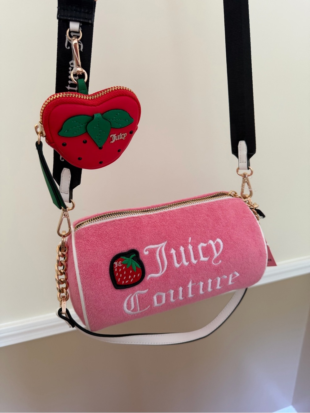 Juicy Couture Pink Barrel Crossbody with Strawberry Coin Pouch